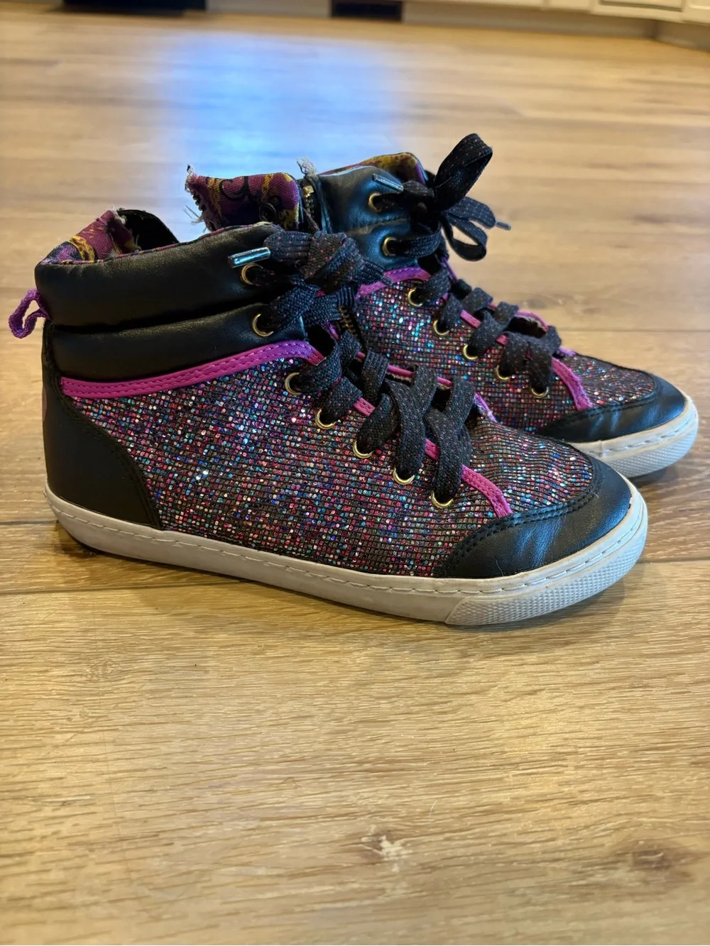 Disney Black Glitter High-Top Sneakers with Pink Trim